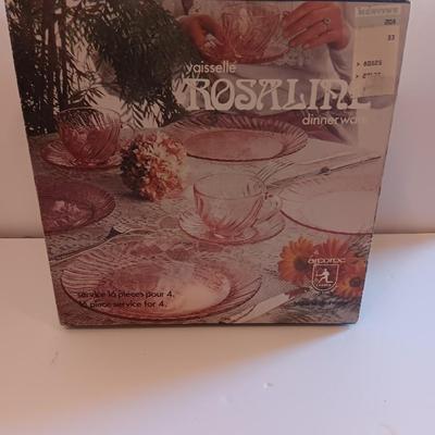 Vintage Rosaline dinnerware 16-piece Hostess set pink swirl Arcoroc made in France - PINK DEPRESSION GLASS New in package