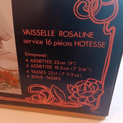 Vintage Rosaline dinnerware 16-piece Hostess set pink swirl Arcoroc made in France - PINK DEPRESSION GLASS New in package