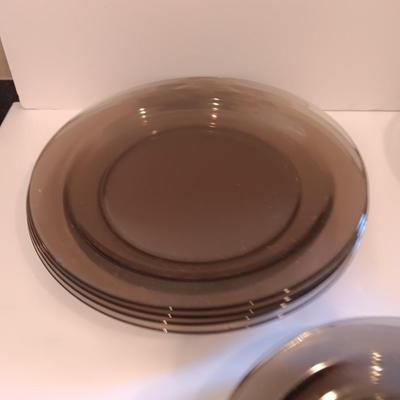 Vintage smoke glass VERECO France dinnerware set - complete setting for 4