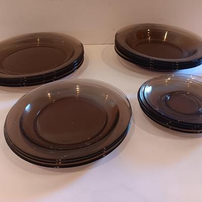 Vintage smoke glass VERECO France dinnerware set - complete setting for 4