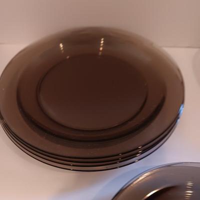 Vintage smoke glass VERECO France dinnerware set - complete setting for 4
