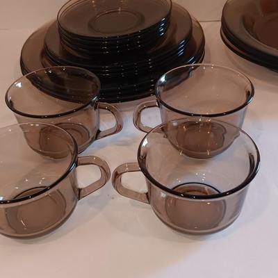 Vintage smoke glass VERECO France dinnerware set - complete setting for 4