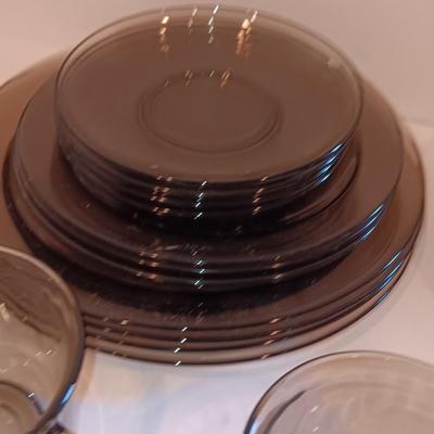 Vintage smoke glass VERECO France dinnerware set - complete setting for 4