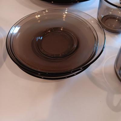 Vintage smoke glass VERECO France dinnerware set - complete setting for 4