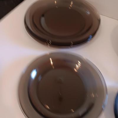 Vintage smoke glass VERECO France dinnerware set - complete setting for 4