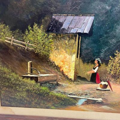 Oil on Canvas Farm Life Painting Landscape Framed Large