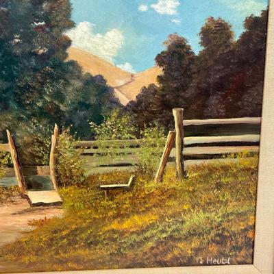 Oil on Canvas Farm Life Painting Landscape Framed Large