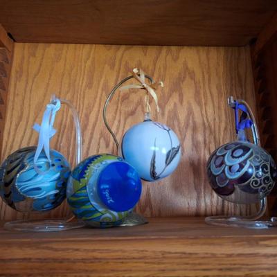 4 hand painted ornaments
