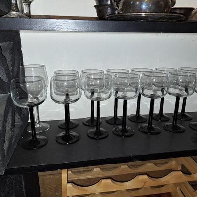 13 black stem wine glasses