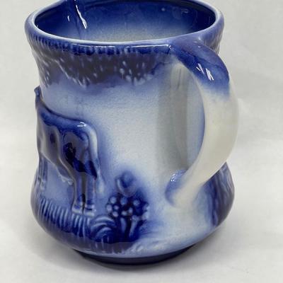 Vintage Saly Glaze Stoneware Pottery Blue White Milk PItcher Cow