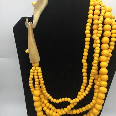 Rustic Layered Canary Buffalo Bone Beads with Horn Toggles