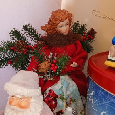 Large assortment of Christmas - Resin Santa and deer - ceramic Santa with elves - and more