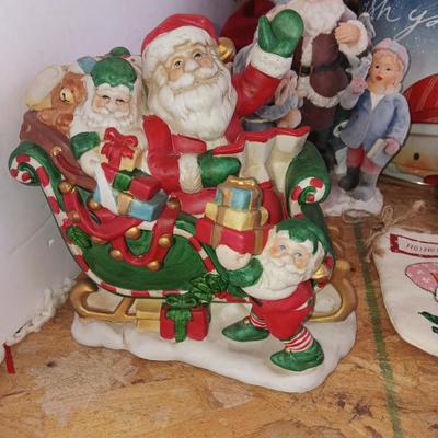 Large assortment of Christmas - Resin Santa and deer - ceramic Santa with elves - and more