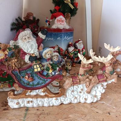 Large assortment of Christmas - Resin Santa and deer - ceramic Santa with elves - and more