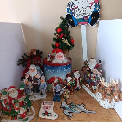 Large assortment of Christmas - Resin Santa and deer - ceramic Santa with elves - and more