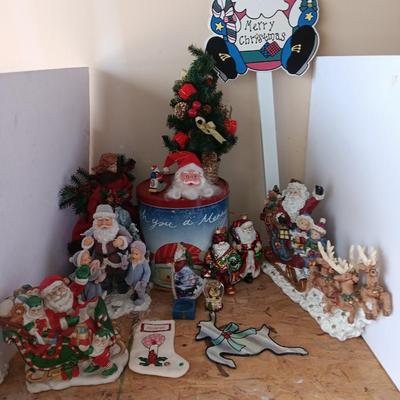 Large assortment of Christmas - Resin Santa and deer - ceramic Santa with elves - and more