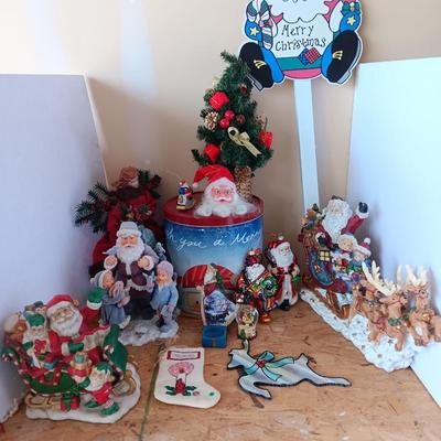 Large assortment of Christmas - Resin Santa and deer - ceramic Santa with elves - and more