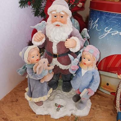 Large assortment of Christmas - Resin Santa and deer - ceramic Santa with elves - and more
