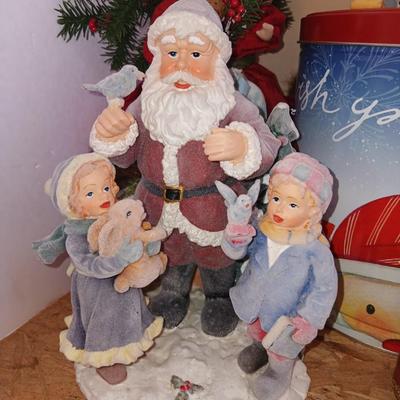 Large assortment of Christmas - Resin Santa and deer - ceramic Santa with elves - and more