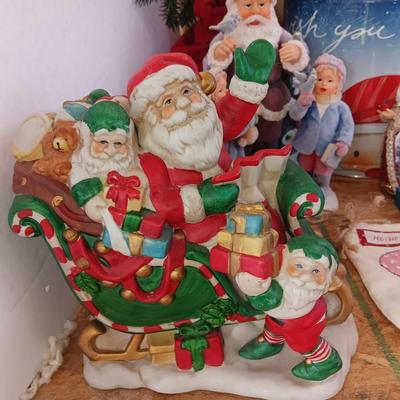 Large assortment of Christmas - Resin Santa and deer - ceramic Santa with elves - and more