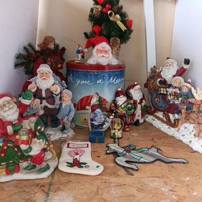 Large assortment of Christmas - Resin Santa and deer - ceramic Santa with elves - and more