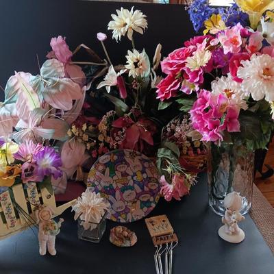 Easter figures and Faux flower bouquets - precious moments figure -