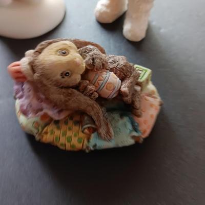 Easter figures and Faux flower bouquets - precious moments figure -