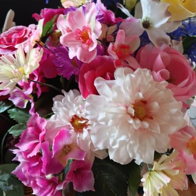 Easter figures and Faux flower bouquets - precious moments figure -