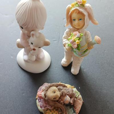 Easter figures and Faux flower bouquets - precious moments figure -