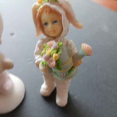 Easter figures and Faux flower bouquets - precious moments figure -