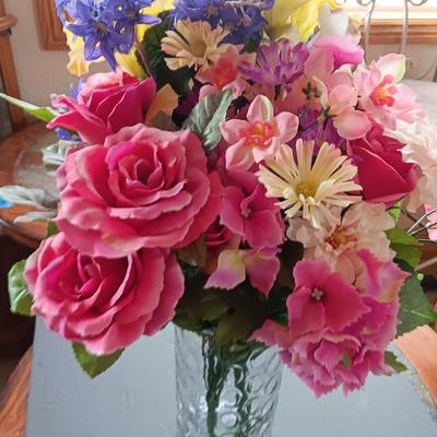 Easter figures and Faux flower bouquets - precious moments figure -