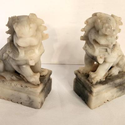 Lot #1 Pair Carve Stone Foo Lions