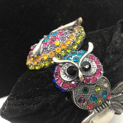 Rhinestone Owl Clamper Bracelet