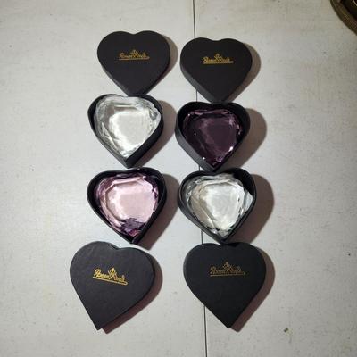 Lot of 4 Rosenthal Clear & Pink Crystal Hearts w Boxes