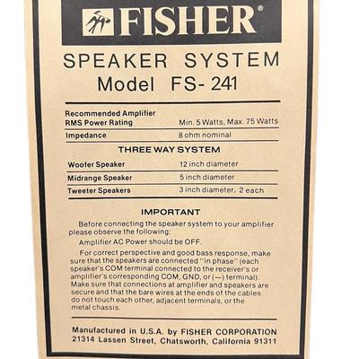 Pair of Fisher Speakers FS-241