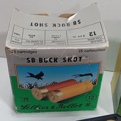 12 Guage ammunition - several boxes partially full and a zip lock bag with cartridges