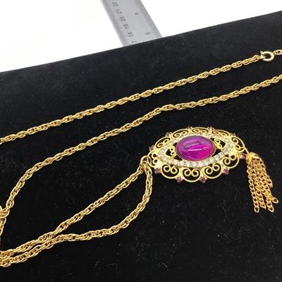 Victorian Style Purple and Rhinestones Pendant tassel Necklace