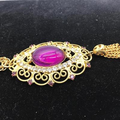 Victorian Style Purple and Rhinestones Pendant tassel Necklace