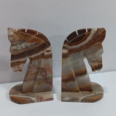 Vintage Onyx stone horse head book ends
