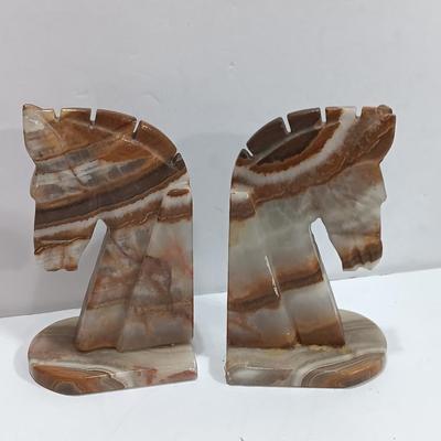 Vintage Onyx stone horse head book ends