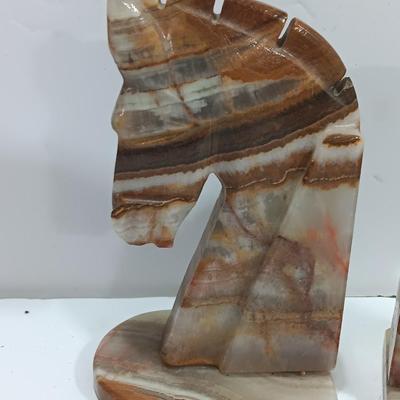 Vintage Onyx stone horse head book ends