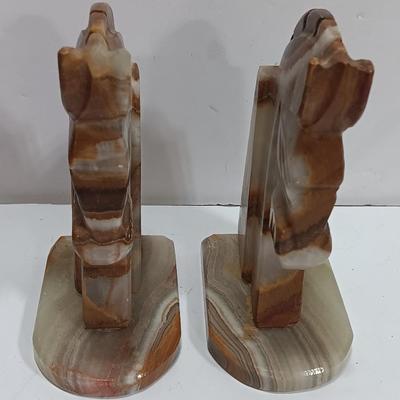Vintage Onyx stone horse head book ends