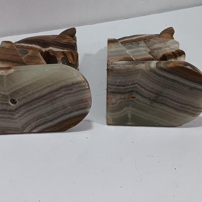 Vintage Onyx stone horse head book ends