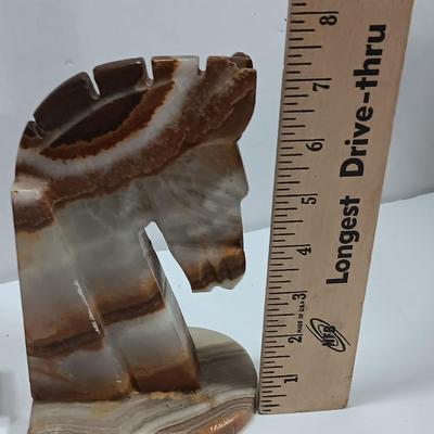 Vintage Onyx stone horse head book ends