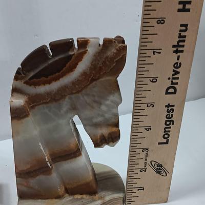 Vintage Onyx stone horse head book ends
