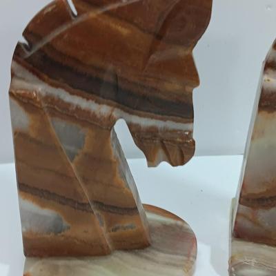 Vintage Onyx stone horse head book ends