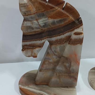 Vintage Onyx stone horse head book ends