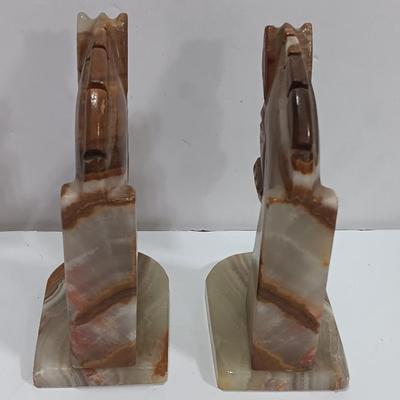 Vintage Onyx stone horse head book ends
