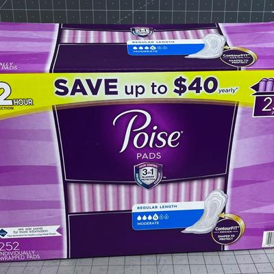 Poise Pads; 5 of the six packages so 210 individual pads NEW 