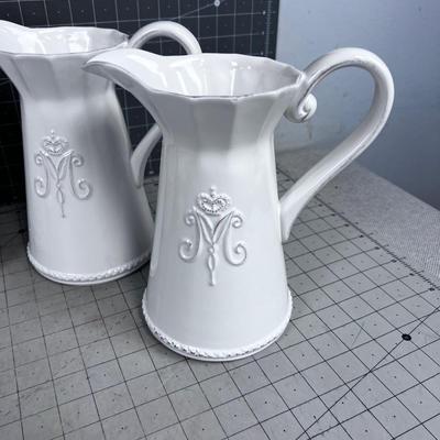 White & Delightsome Ceramic; Pitchers, Vase, Canister